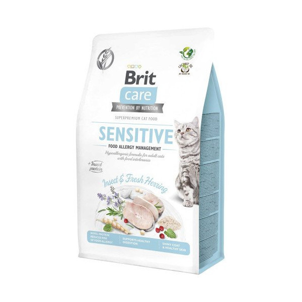 Сухой корм Brit Care Cat Sensitive GF Allergy Management для кошек с чувствительным пищеварением, с насекомыми и селедкой, 400 г