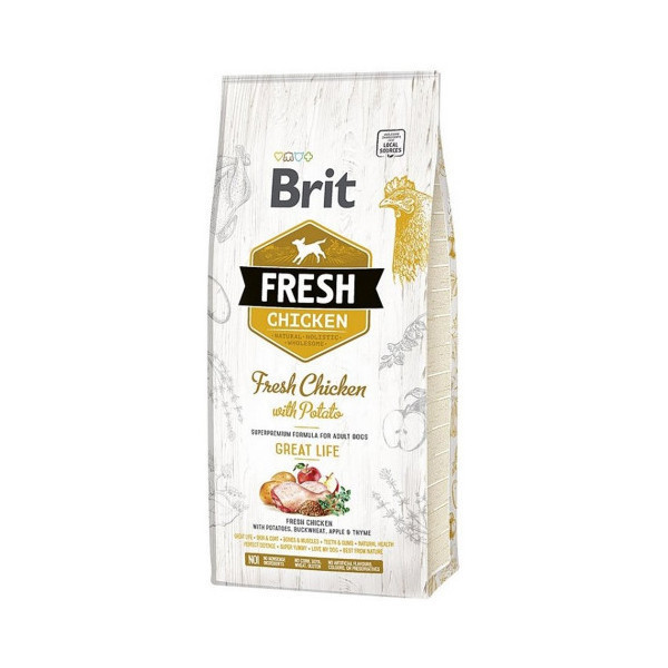 Сухой корм Brit Fresh Chicken/Potato Adult, для взрослых собак, с курицей и картофелем, 12 кг
