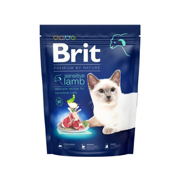 Сухой корм Brit Premium By Nature Cat Sensetive для кошек с чувствительным пищеварением, с ягненком, 300 г
