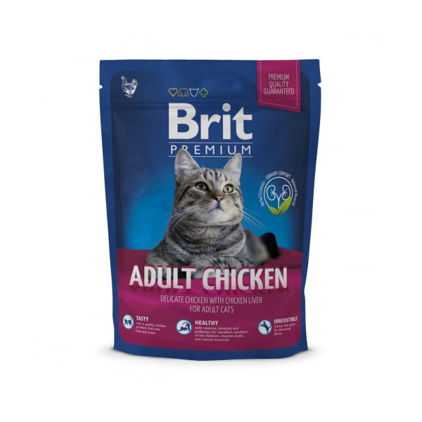 Сухой корм Brit Premium Cat Adult Chicken, для кошек, 0.3 кг