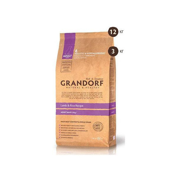 Сухой корм Grandorf Adult Large Breed для взрослых собак крупных пород, с ягненком и рисом, 3 кг