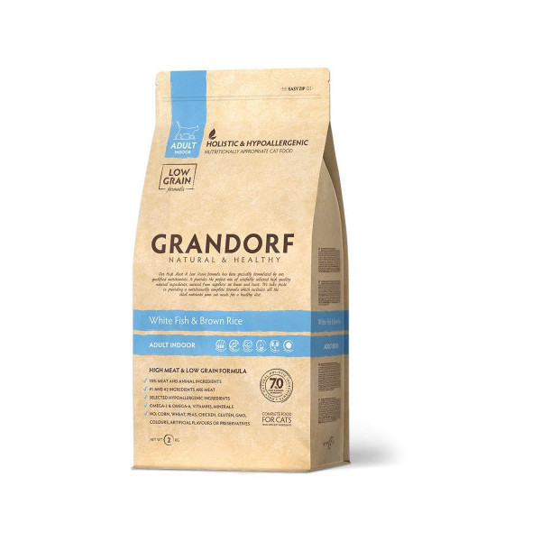 Сухой корм Grandorf White Fish & Brown Rice Adult для кошек с чувствительным пищеварением, с рыбой, 2 кг