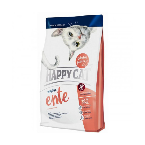 Сухой корм Happy Cat Sensitive Ente для взрослых кошек с чувствительным пищеварением, с уткой и рисом, 4 кг