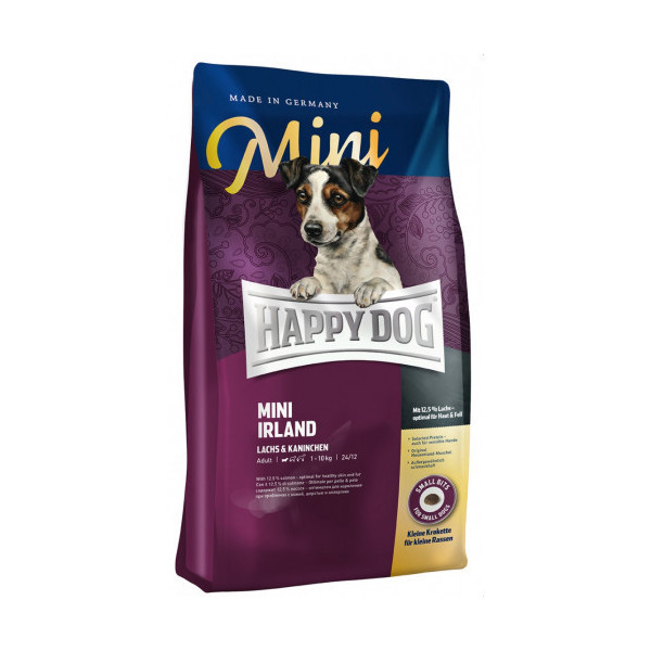 Сухой корм Happy Dog Mini Irland для взрослых собак мелких пород с проблемами кожи и шерсти, с лососем, 4 кг