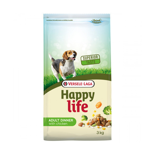 Сухой корм Happy Life Adult Dinner with Chicken для собак всех пород, с курицей и овощами,3 кг