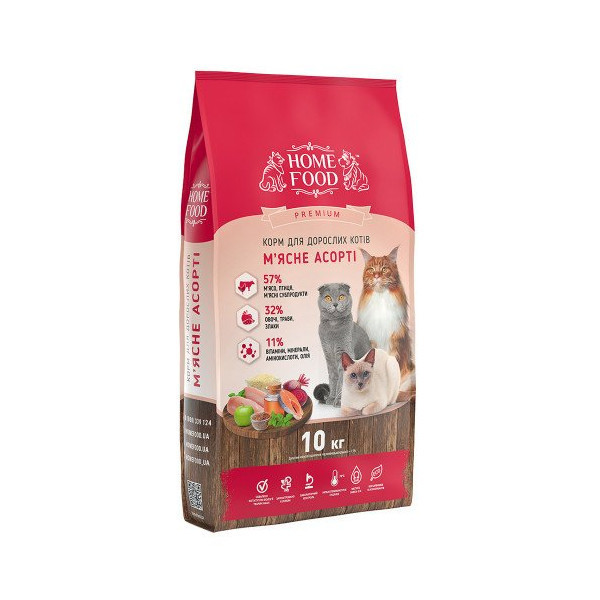 Сухой корм Home Food Premium для взрослых кошек всех пород, мясное ассорти, 10 кг