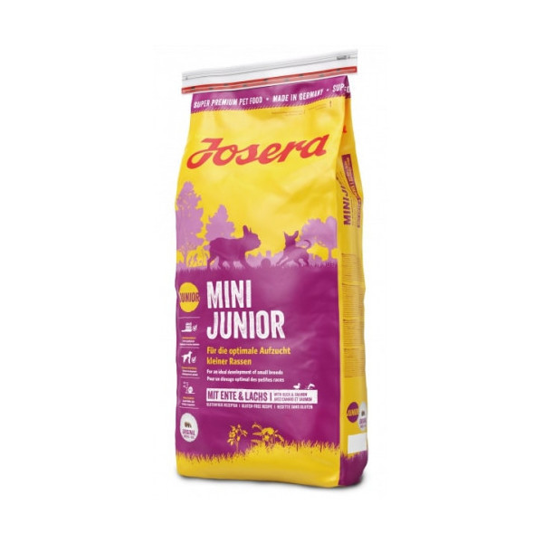 Сухой корм Josera Mini Junior для подрастающих собак малых пород с 3-й недели жизни, с уткой и лососем, 15 кг