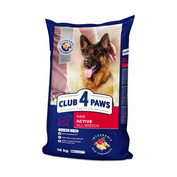 Сухой корм Клуб 4 Лапы Adult Active All Breeds Premium для взрослых собак всех пород, 14 кг