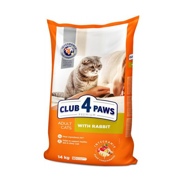 Сухой корм Клуб 4 Лапы Adult Cat Premium для взрослых кошек, с кроликом, 14 кг