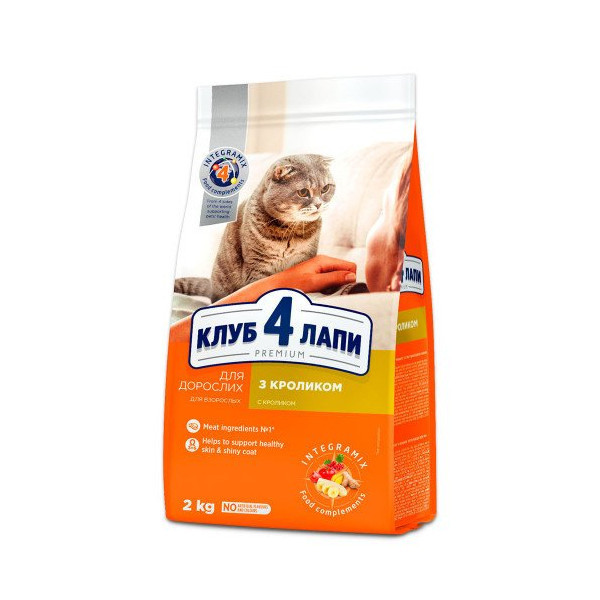 Сухой корм Клуб 4 Лапы Adult Cat Premium для взрослых кошек, с кроликом, 2 кг