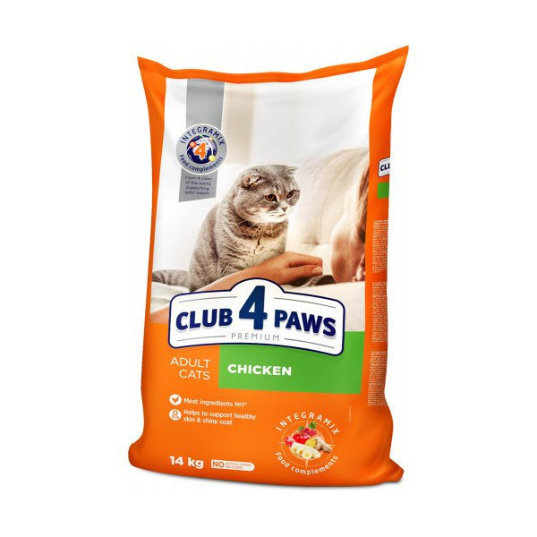 Сухой корм Клуб 4 Лапы Adult Cat Premium для взрослых кошек, с курицей, 14 кг