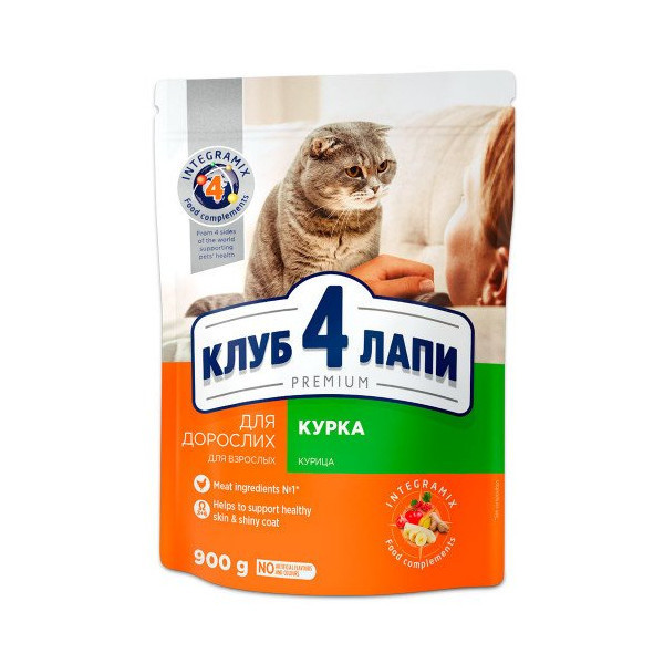 Сухой корм Клуб 4 Лапы Adult Cat Premium для взрослых кошек, с курицей, 900 г