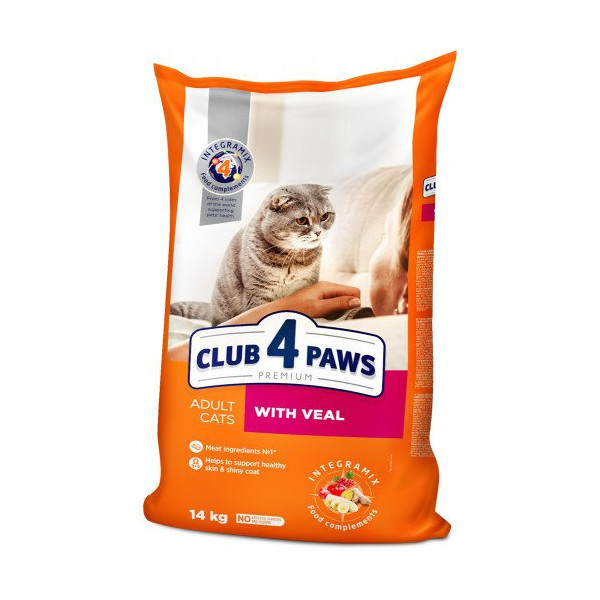 Сухой корм Клуб 4 Лапы Adult Cats Premium для взрослых кошек, с телятиной, 14 кг