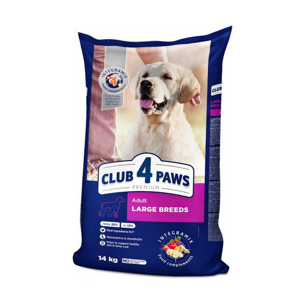 Сухой корм Клуб 4 Лапы Adult Large Breeds Premium для взрослых собак крупных пород от 25 до 90 кг, 14 кг