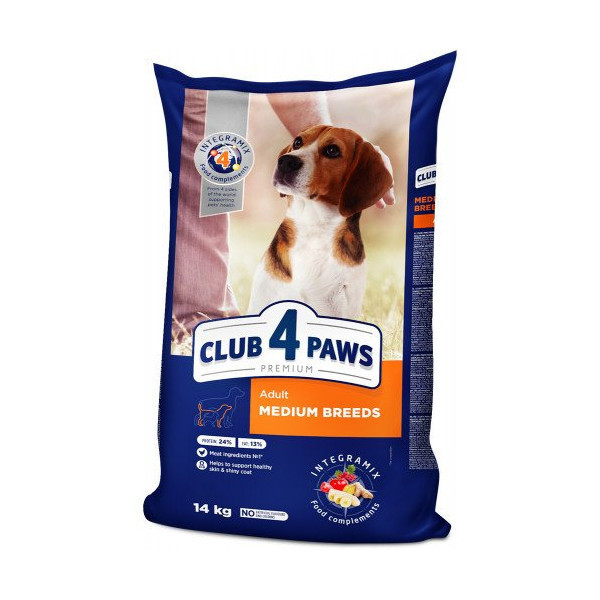 Сухой корм Клуб 4 Лапы Adult Medium Breeds Premium для взрослых собак средних пород от 11 до 25 кг, 14 кг