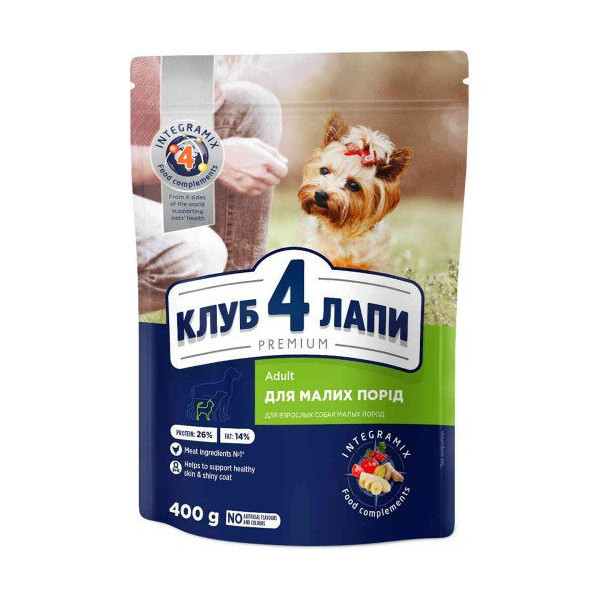 Сухой корм Клуб 4 Лапы Adult Small Breeds Premium для взрослых собак малых пород от 1 года, 400 г