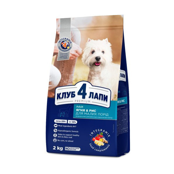 Сухой корм Клуб 4 Лапы Adult Small Breeds Premium для взрослых собак малых пород, с ягнёнком и рисом, 2 кг