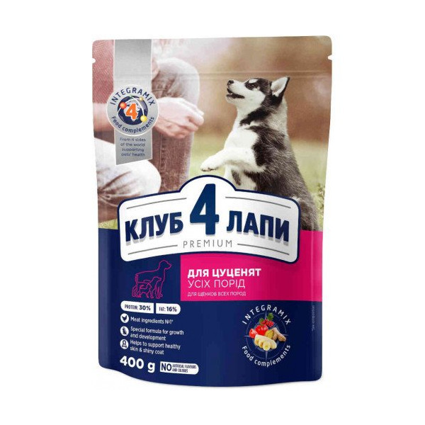Сухой корм Клуб 4 Лапы Puppies All Breeds Premium для щенков всех пород, с курицей, 400 г