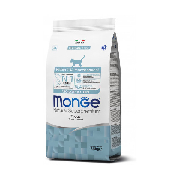 Сухой корм MONGE CAT Monoprotein Kitten с форелью, 1.5 кг