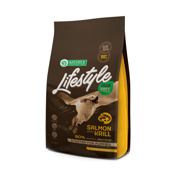 Сухой корм Nature's Protection Lifestyle Grain Free Starter для щенков, с лососем и крилем, 1.5 кг