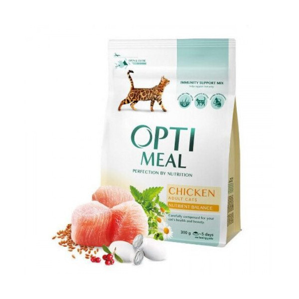 Сухой корм Optimeal для взрослых кошек, с курицей, 300 г