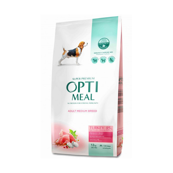Сухой корм Optimeal для взрослых собак средних пород, с индейкой, 12 кг