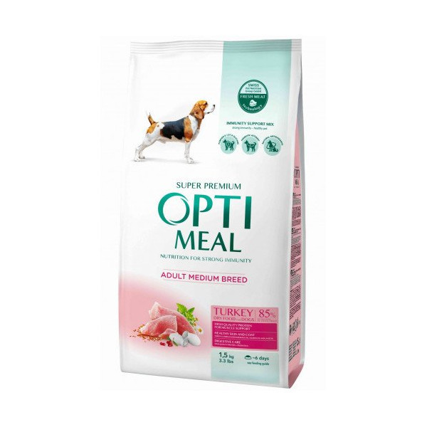 Сухой корм Optimeal для взрослых собак средних пород, с индейкой, 1.5 кг