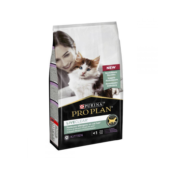 Сухой корм Purina Pro Plan LiveClear Kitten для уменьшения аллергенов на шерсти, для котят, с индейкой, 1.4 кг