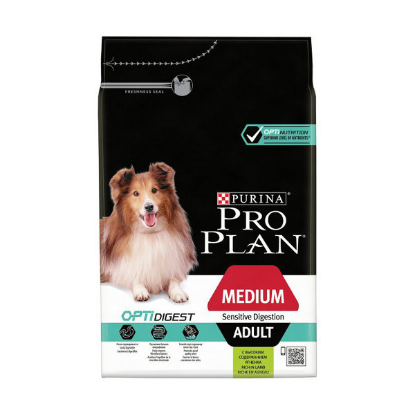 Сухой корм Purina Pro Plan Medium Sensitive для собак средних пород с чувствительным пищеварением, ягненок, 3 кг