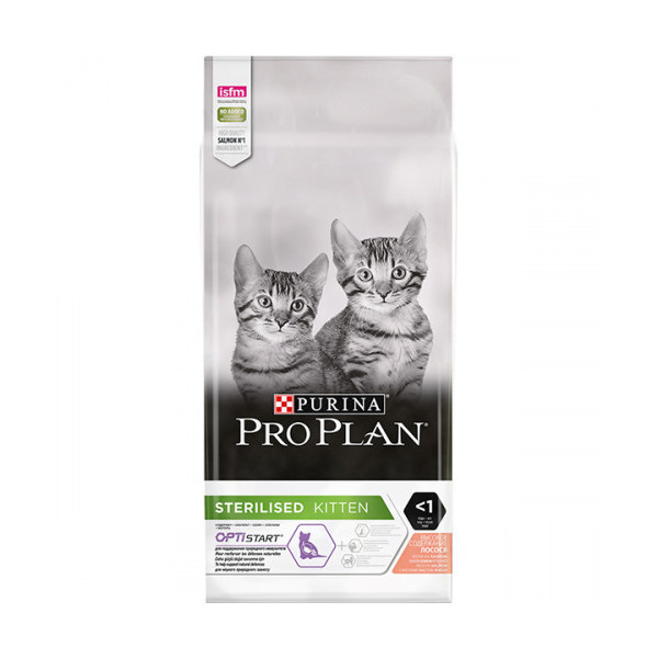 Сухой корм Purina Pro Plan Sterilised Kitten для стерилизованных котят, с лососем, 10 кг