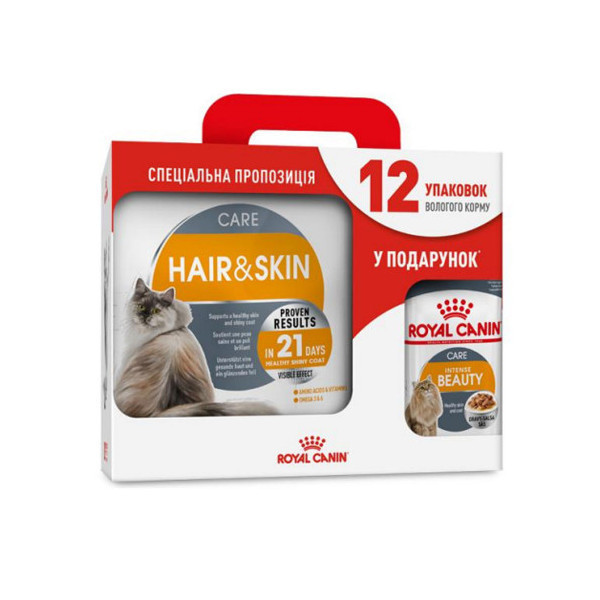 Сухой корм Royal Canin Hair & Skin Care для кошек с проблемной шерстью, 4 кг + 12 паучей в подарок