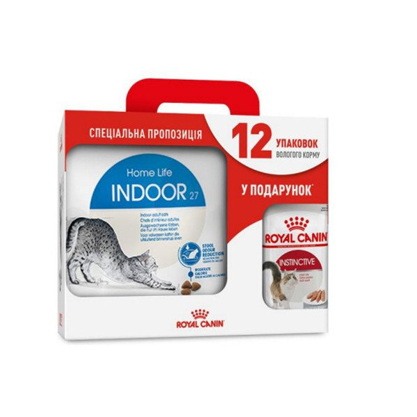Сухой корм Royal Canin Indoor 27 для кошек постоянно живущих в помещении, 4 кг + 12 паучей в подарок