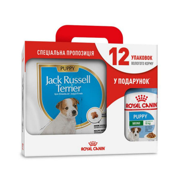 Сухой корм Royal Canin Jack Russell Terrier для щенков джек рассел терьера 3 кг + 12 паучей в подарок