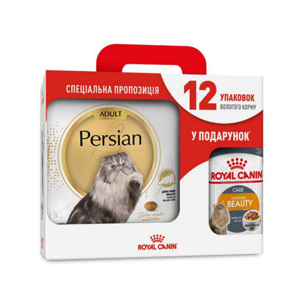 Сухой корм Royal Canin Persian Adult для персидских кошек от 12 месяцев, 4 кг + 12 паучей в подарок