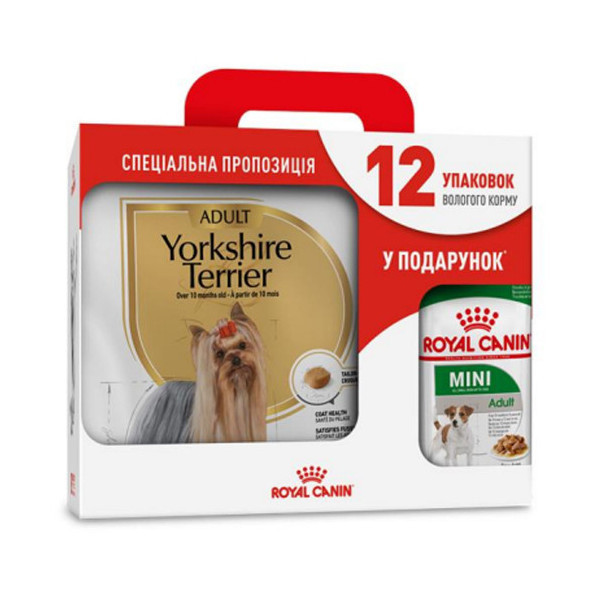 Сухой корм Royal Canin Yorkshire Terrier Adult для йоркширского терьера, 3 кг + 12 паучей в подарок