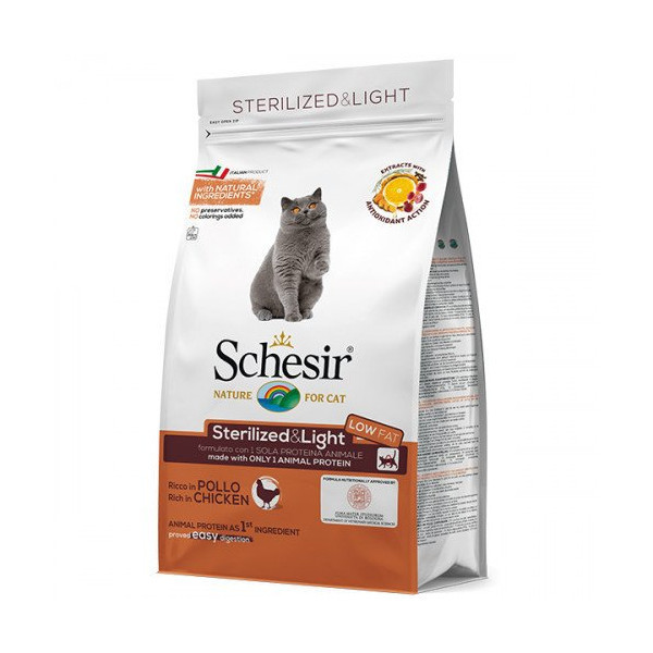 Сухой корм Schesir Cat Sterilized & Light с курицей, для стерилизованных кошек и кастрированных котов, 10 кг