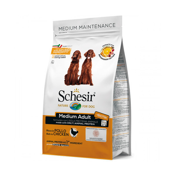 Сухой корм Schesir Dog Medium Adult Chicken с курицей, монопротеиновый, для собак средних пород, 3 кг