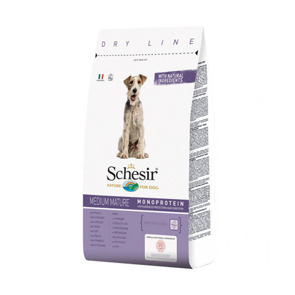 Сухой корм Schesir Dog Medium Mature с курицей, для пожилых или малоактивных собак средних пород , 3 кг