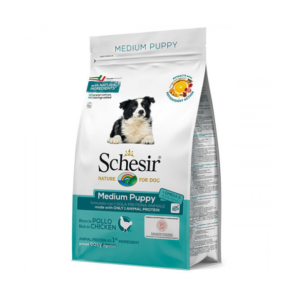 Сухой корм Schesir Dog Medium Puppy с курицей, монопротеиновый, для щенков средних пород, 3 кг