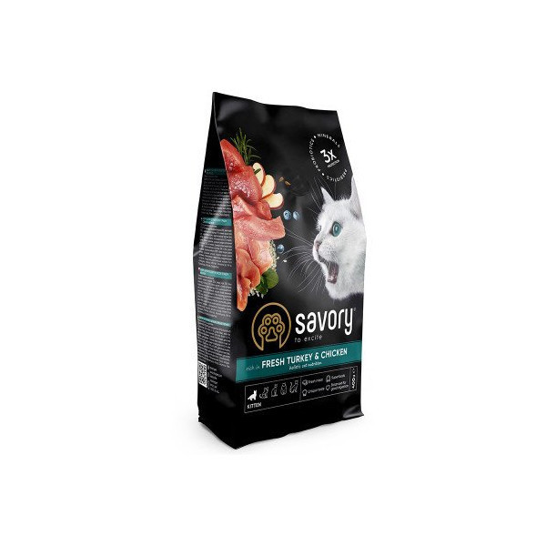 Сухой корм для котят Savory, со свежим мясом индейки и курицы, 400 г