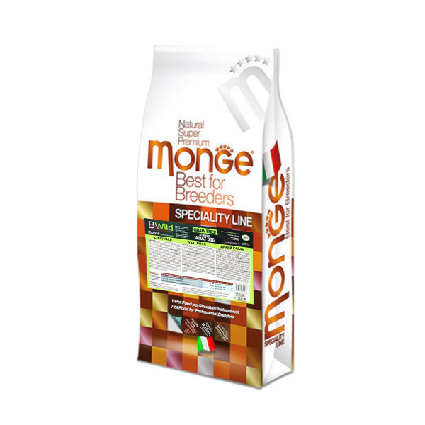 Сухой низкозерновой корм Monge Dog Be Wild Low Grain для собак, с мясом дикого кабана, 17.5 кг