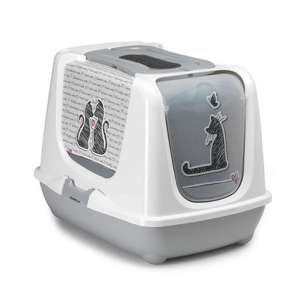 Туалет Moderna Trendy Cat Cats in Love для кошек c фильтром и совком, светло-серый, 50 х 39 х 37 см