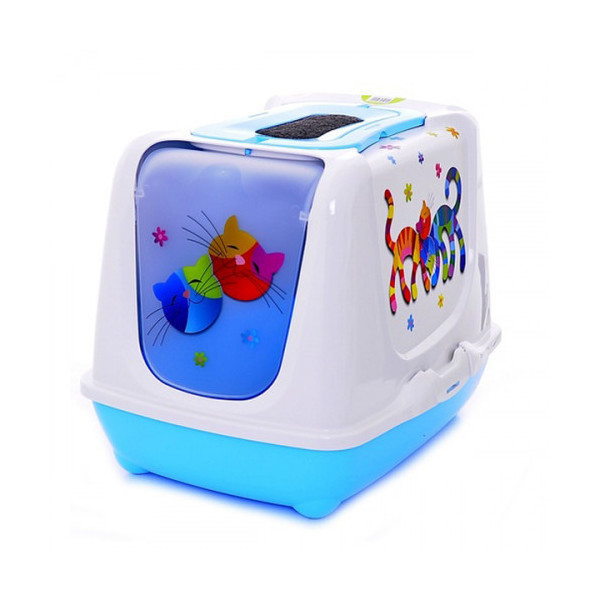 Туалет Moderna Trendy Cat Friends Forever для кошек c фильтром и совком, голубой, 50 х 39 х 37 см