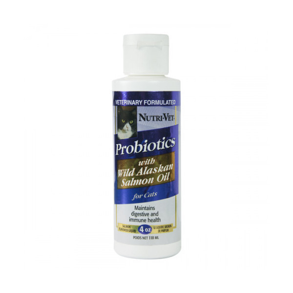 Витаминная добавка Пробиотики с маслом лосося Nutri-Vet Probiotics Salmon Oil для кошек, 118 мл