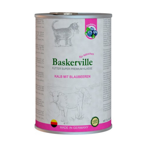 Влажный корм Baskerville Super Premium Kalb Mit Brlaubeeren для котов, телятина с черникой, 400 г