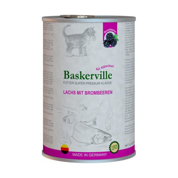 Влажный корм Baskerville Super Premium Lachs Mit Brombeeren для котят, лосось с ежевикой, 400 г