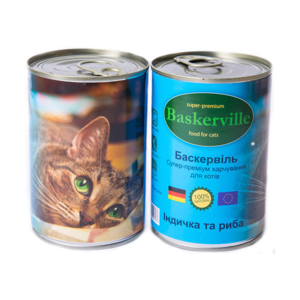 Влажный корм Baskerville для котов, индейка и рыба, 400 г