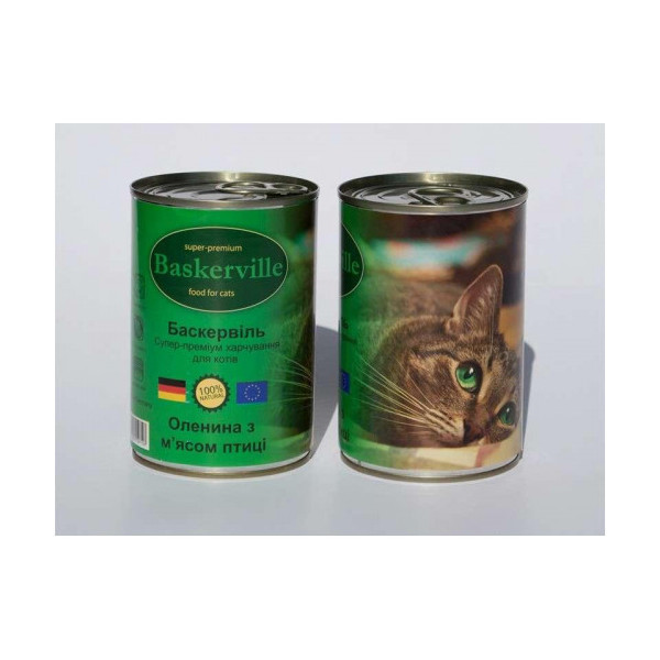 Влажный корм Baskerville для котов, оленина с мясом курицы, 400 г