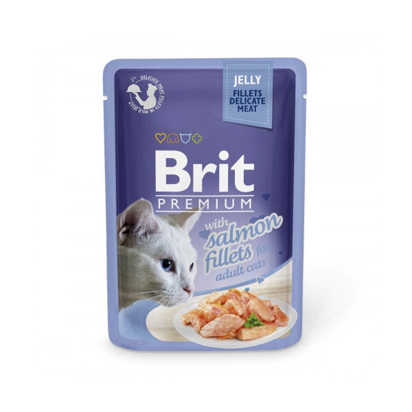 Влажный корм Brit Premium Cat, для кошек, филе лосося в желе, 85 г
