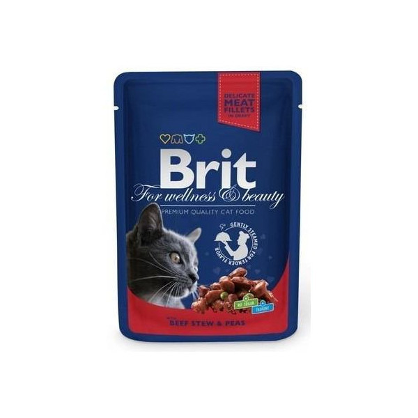 Влажный корм Brit Premium Cat, для кошек, говядина и горошек, 100 г